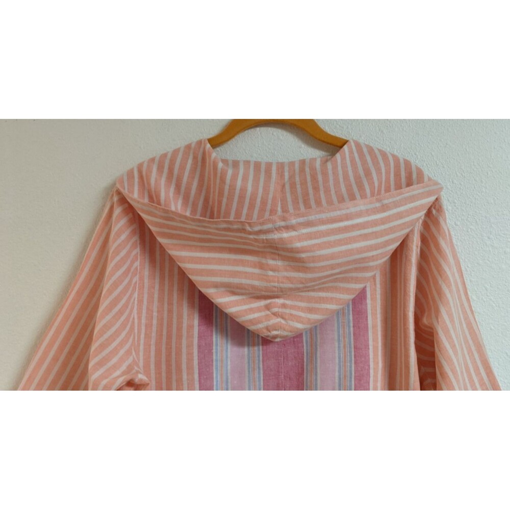 Women's TOMMY BAHAMA Striped Hooded "Lovely Lanes" Linen Blend Baja Top M - Picture 11 of 16